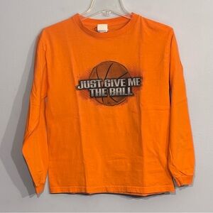 Prospirit Boys Girls Basketball Long Sleeve 100% Cotton Unisex Orange T-shirt L